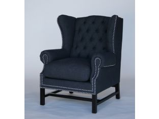 Gray Wingback Club Chair with Nickel Nailhead Trim