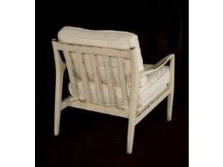 Mid-Century Style Lounge Chair with Distressed Ivory Frame