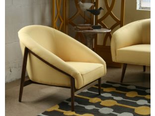 Yellow Woven Barrel Chair with Walnut Legs