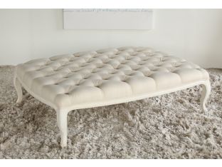Antique White Linen Tufted Ottoman