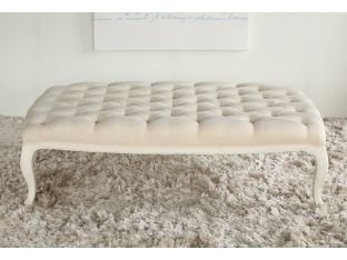 Antique White Linen Tufted Ottoman