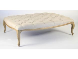 Natural Linen Tufted Oak Ottoman