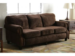 Brown Velvet Transitional Rolled-Arm  Sofa